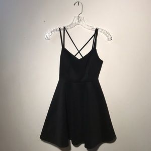 Black strappy cross back skater dress